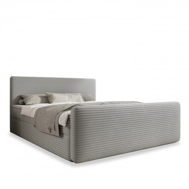 Lit coffre + matelas Napoli 140cm velours côtelé Gris Clair
