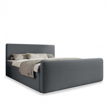 Lit coffre + matelas Napoli 140cm velours côtelé Gris Foncé