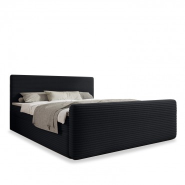 Lit coffre + matelas Napoli 180cm velours côtelé Noir