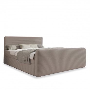 Lit coffre + matelas Napoli 160cm velours côtelé Taupe