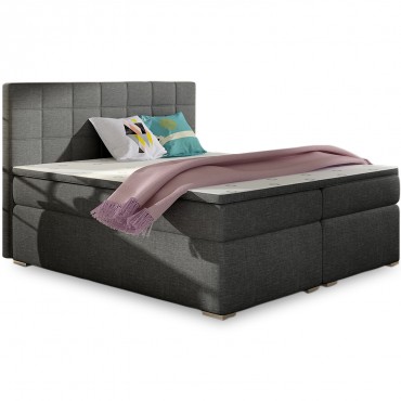 Lit coffre + matelas Sacha 180cm tissu Gris