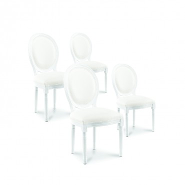 Lot de 4 chaises médaillon Louis XVI simili Blanc 