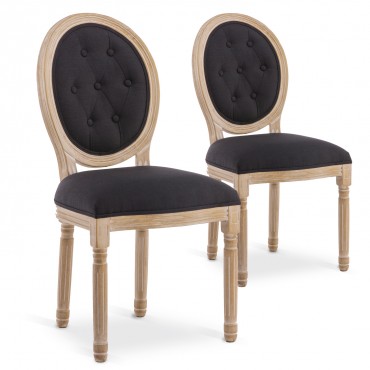 Lot de 2 chaises médaillon capitonnées Louis XVI tissu Noir