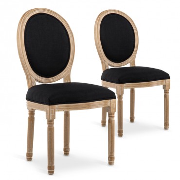 Lot de 2 chaises médaillon Louis XVI tissu Noir