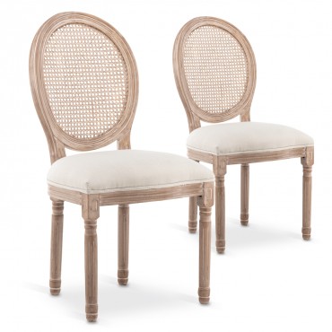 Lot de 2 chaises médaillon Louis XVI Cannage Rotin tissu Beige