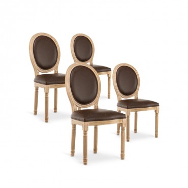 Lot de 4 chaises médaillon Louis XVI Vintage Simili Marron