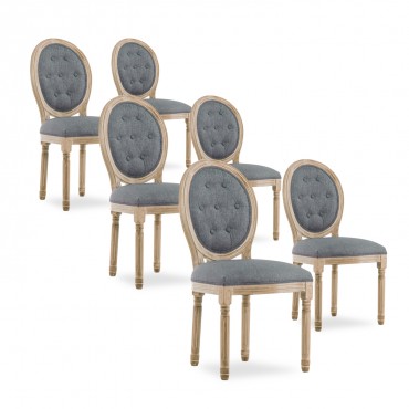 Lot de 6 chaises médaillon capitonnées Louis XVI tissu