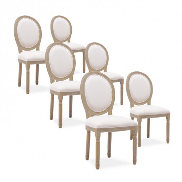Lot de 6 chaises médaillon Louis XVI tissu Beige 