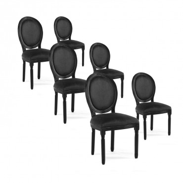 Lot de 6 chaises médaillon Louis XVI velours Noir