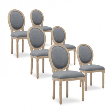 Lot de 6 chaises médaillon Louis XVI tissu Gris  