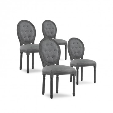 Lot de 4 chaises médaillon capitonnées Louis XVI tissu Gris bois Gris