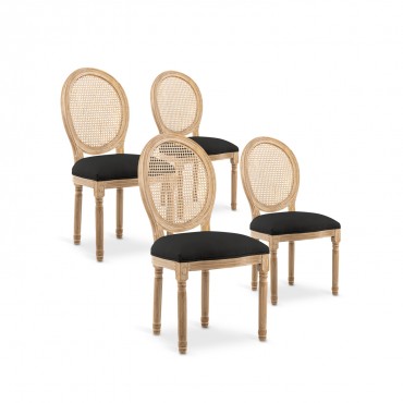 Lot de 4 chaises médaillon Louis XVI Cannage Rotin tissu