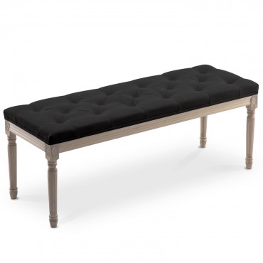 Banc capitonné Romane XL style Louis XVI tissu Noir