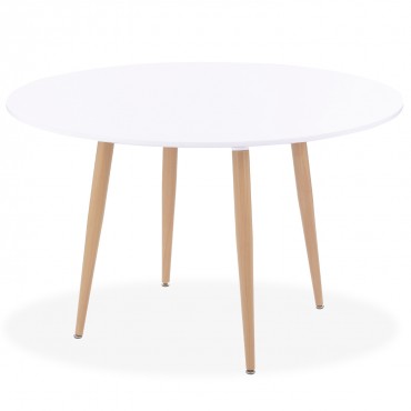 Soldes - Table ronde extensible en pin massif blanc vieilli pour 6