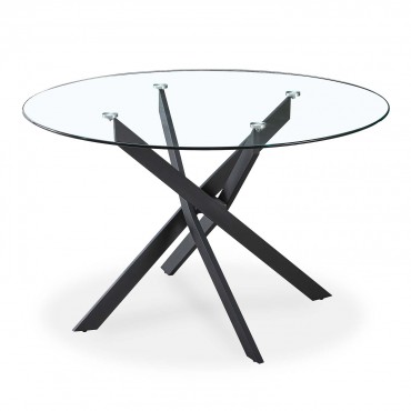 Table ronde en verre et pied noir Sofia