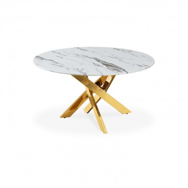 Table basse ronde en verre effet marbre et pieds doré Holy