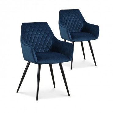 Lot de 2 chaises Victoria en velours bleu pieds noir