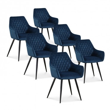 Lot de 6 chaises Victoria en velours bleu pieds noir 