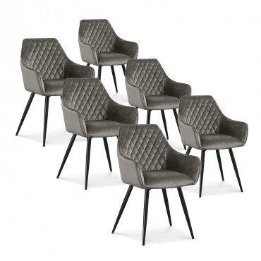 Lot de 6 chaises Victoria en velours gris pieds noir