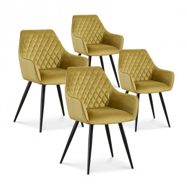 Lot de 4 chaises Victoria en velours jaune moutarde pieds noir