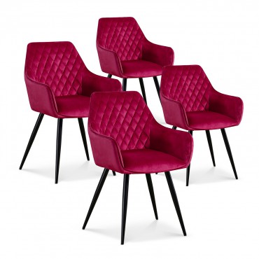 Lot de 4 chaises Victoria en velours rouge pieds noir