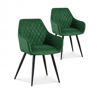 Lot de 2 chaises Victoria en velours vert pieds noir