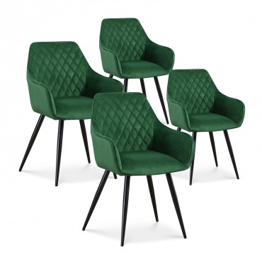 Lot de 4 chaises Victoria en velours vert pieds noir