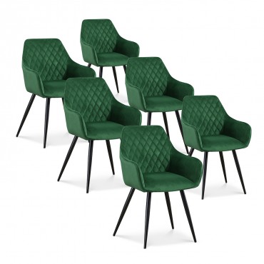 Lot de 6 chaises Victoria en velours vert pieds noir 