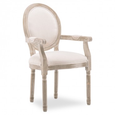 Fauteuil médaillon Louis XVI tissu Beige