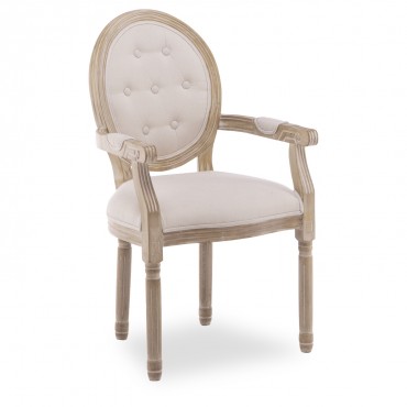 Fauteuil médaillon capitonné Louis XVI tissu Beige