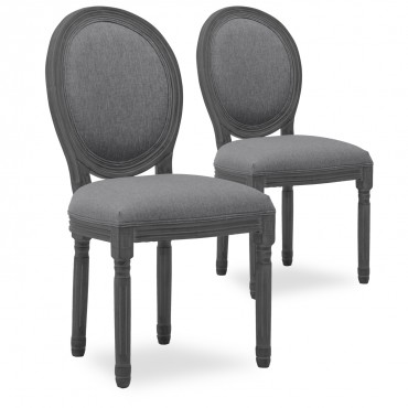 Lot de 2 chaises médaillon Louis XVI tissu Gris bois Gris
