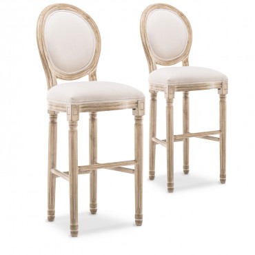 Lot de 2 chaises de bar médaillon Louis XVI tissu Beige