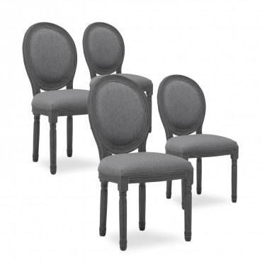 Lot de 4 chaises médaillon Louis XVI tissu Gris bois Gris