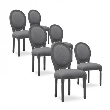 Lot de 6 chaises médaillon Louis XVI tissu Gris bois Gris