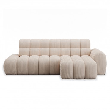 Canapé d'angle droit convertible Corto Velours Côtelé Beige