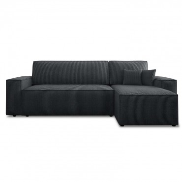 Canapé d'angle convertible réversible Lorenzo en velours côtelé Noir