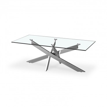 Table basse rectangulaire en verre et pied chromé Alix