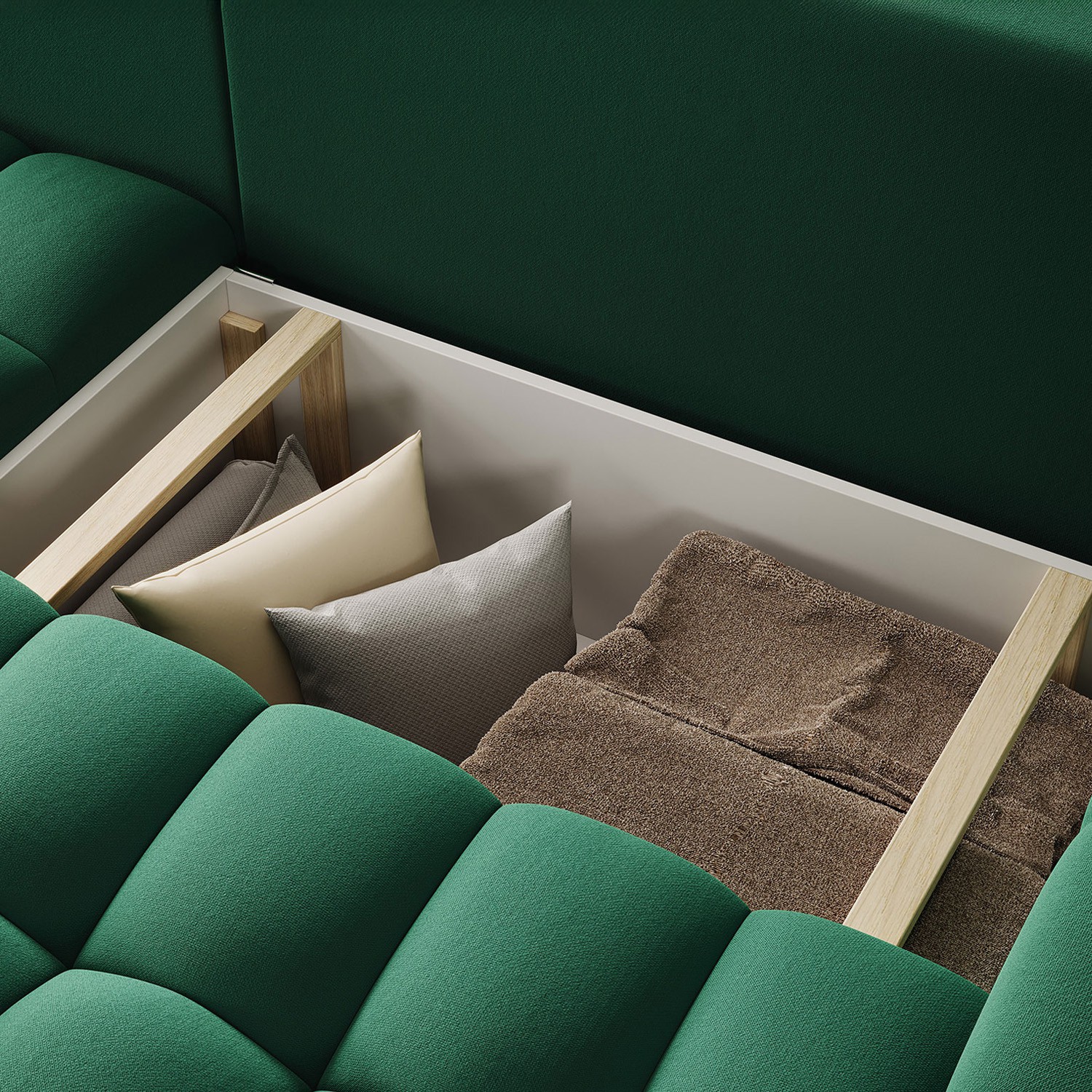 Canapé d'angle droit convertible Clovis Velours Vert