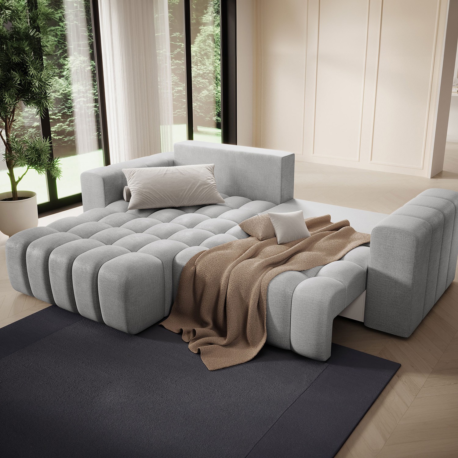 Canapé D'Angle Convertible INTENSE DECO Clovis - Bouclette Blanc (250x175x92cm)