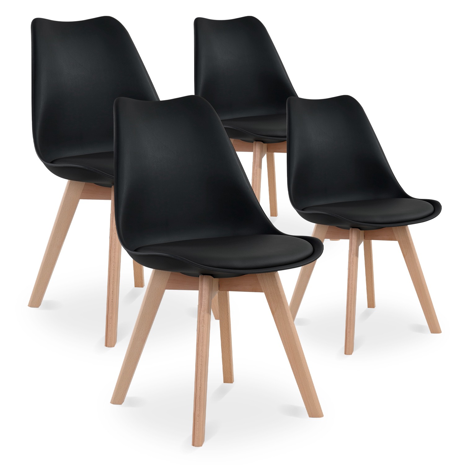 Lot De 4 Chaises Scandinaves Bali En Tissu Noir – Style Nordique Élégant Et Confortable Pour Salle à Manger