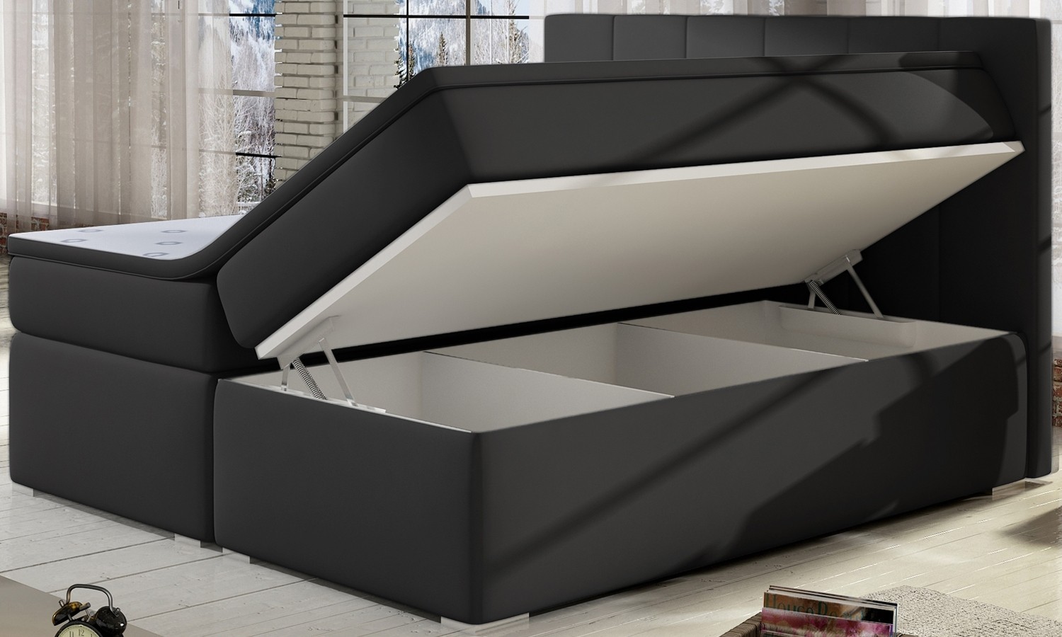 Lit coffre avec matelas Sacha 160cm Noir