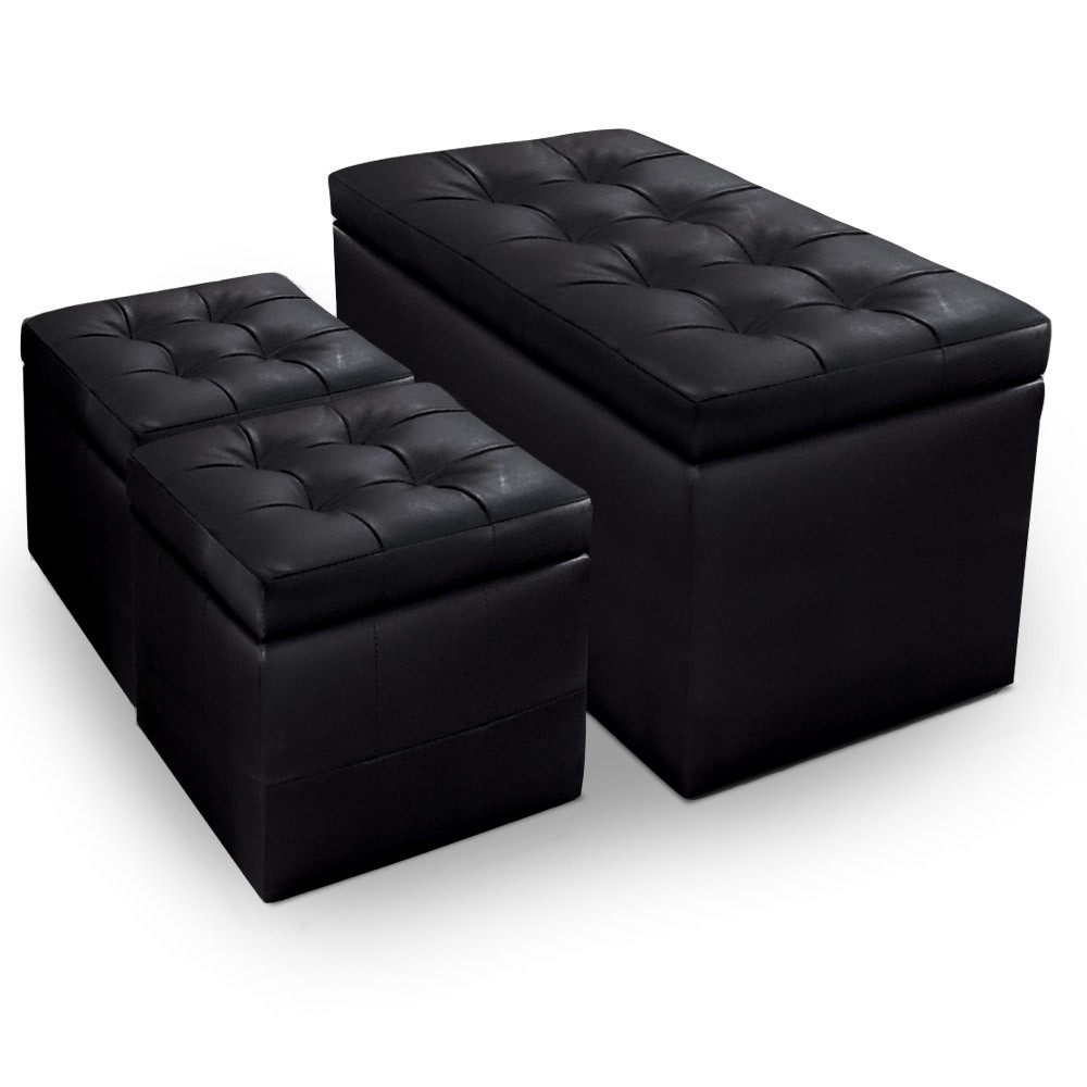 Banquette Coffre Valence + 2 poufs Noir