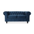 Canapé Chesterfield Velours 2 Places Altesse Bleu foncé