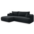 Canapé d'angle gauche convertible Velaro velours côtelé Noir