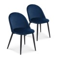 Lot de 2 chaises scandinaves Cecilia velours Bleu pieds noirs