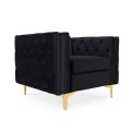 Fauteuil Edward Velours Noir pieds doré