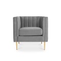 Fauteuil James Velours Gris pieds doré