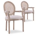 Lot de 2 fauteuils médaillon Louis XVI cannage rotin tissu beige