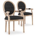 Lot de 2 fauteuils médaillon capitonnés Louis XVI tissu Noir