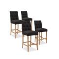 Lot de 4 chaises de bar en bois Gaya tissu Noir - H65cm